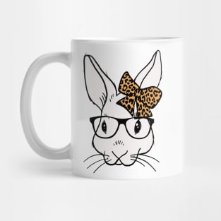 Happy Easter 2021 with bunny glasses leopard ribbon Mug